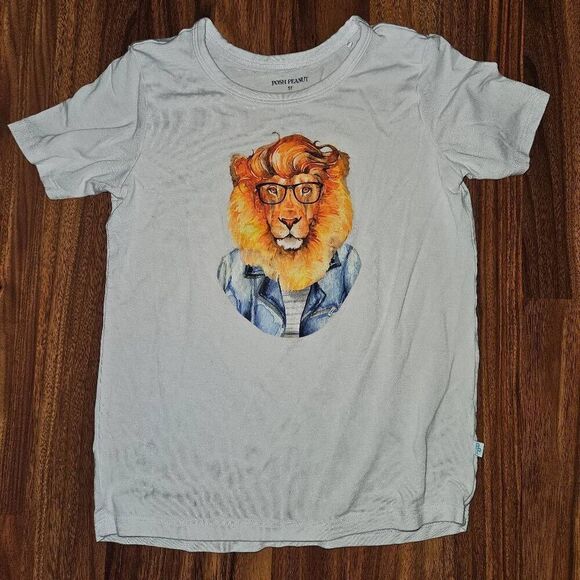 Posh Peanut White Lion Bamboo Tee Toddler Size 5T - Picture 1 of 3